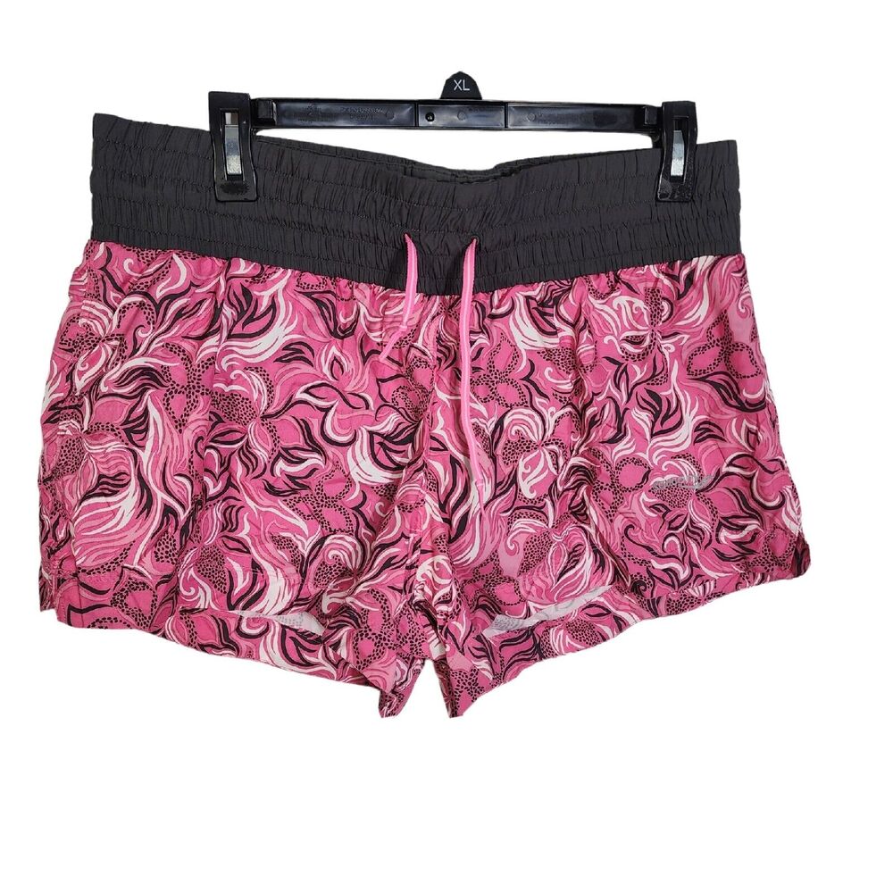 Saucony Womens Shorts Large Running Printed Pull On Drawstring Pink Built In